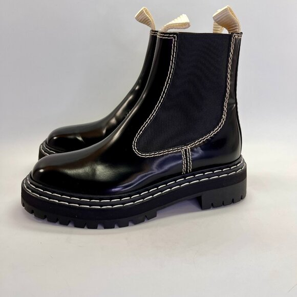 Proenza Schouler Brushed Calf Chelsea Boot Size 37.5 Black Lug Sole Ankle Boots - Picture 2 of 16